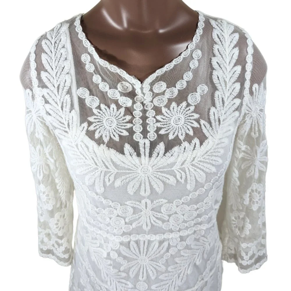 Forever 21 🌹 White Lace Long Sleeve Dress - Sz Medium - Picture 5 of 12